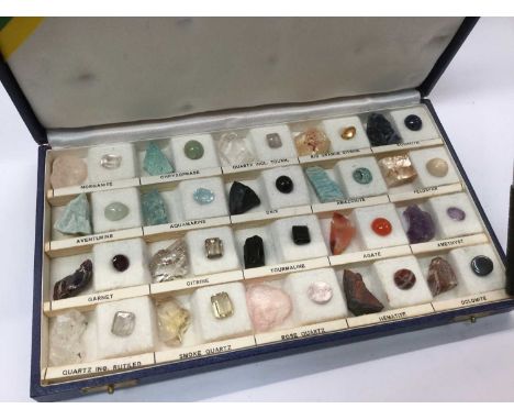 Vintage Gem and semi precious mineral stone sample set in fitted case