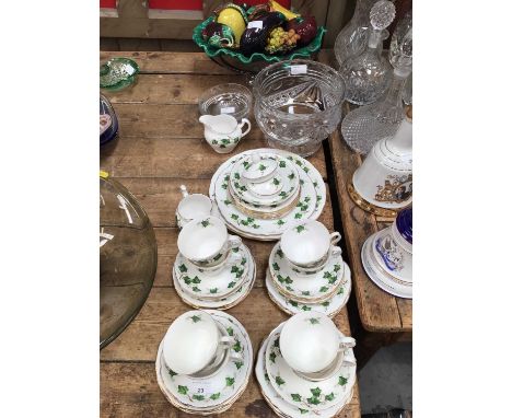 Quantity of Colclough Ivy Leaf teaware, together with replica ceramic fruit in dish and other glass items