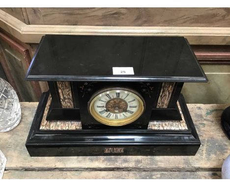 19th century slate and marble mantle clock with inlaid decoration