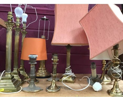 Corinthian column brass table lamps, other brass table lamps and twin sconce wall light fitting