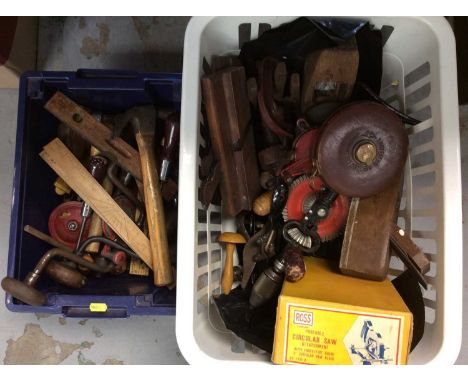 Two boxes wooden hand tools etc
