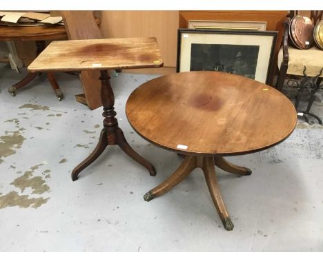 19th century elm and mahogany wine table on tripod base and another with circular top on paw feet (2)