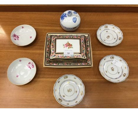 Wedgwood Clio patterned trinket box with matching dish and vase, Maling lustre Peony Rose two handled bowl, Herend trinket bo