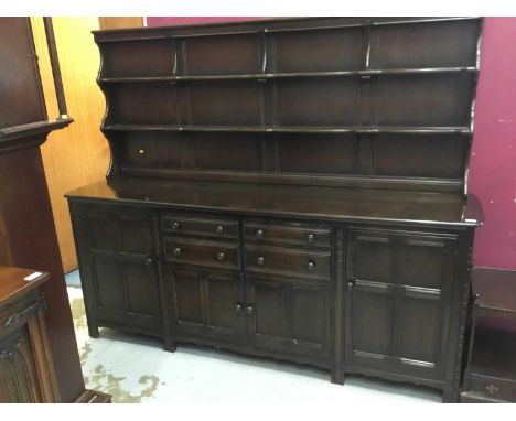 Ercol dresser with raised back ,drawers and cupboards , 215cm wide, 169cm wide