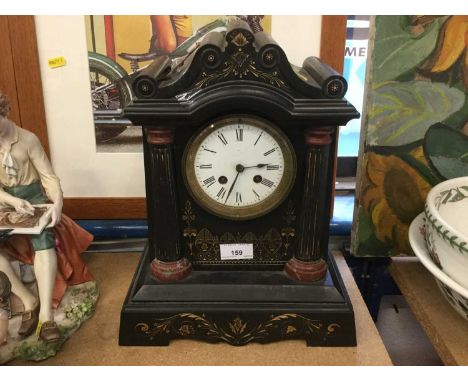 Victorian architectural black slate mantel clock