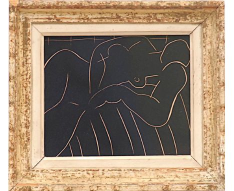 HENRI MATISSE 'Reclining Nude', 1939, linocut on velin paper, printed by Dehon Et Cie, vintage French frame, 20cm x 16cm. 
