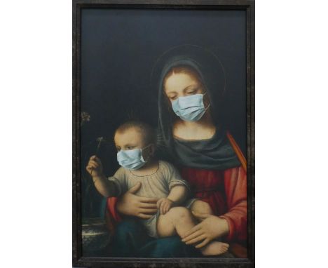AFTER BERNARDINO LUINI, The Madonna of the Carnation 'with Masks', print, 80cm x 120cm, framed. 