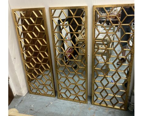 ARCHITECTURAL WALL MIRRORS, three, 118cm x 40cm, gilt finish. (3) 