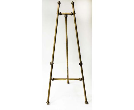 EASEL, vintage folding tubular brass with turned detail, 154cm H x 72cm. 