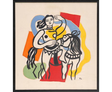 FERNAND LEGER 'Femme et Cheval', rare print on silk, initialled in the plate, 176/250, 85cm x 80cm. (Subject to ARR - see Buy