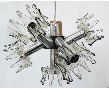 ATTRIBUTED TO MAZZEGA MURANO CEILING LIGHT, 40cm diam. x 110cm drop, vintage 1970s Italian. 