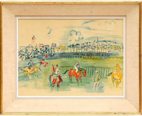 RAOUL DUFY 'Le Champ de courses de Deauville', lithograph, vintage French frame, 39cm x 52cm. 