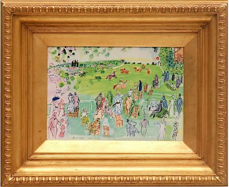 RAOUL DUFY 'Ascot- Preparing for the Start', lithograph, vintage French frame, 23cm x 34cm. 