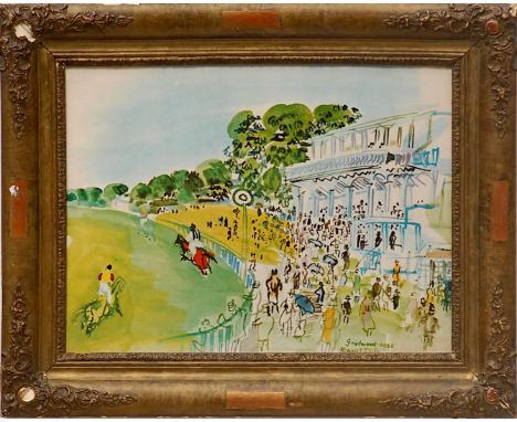 RAOUL DUFY 'Courses - Goodwood', lithograph, vintage French frame, 39cm x 53cm. 