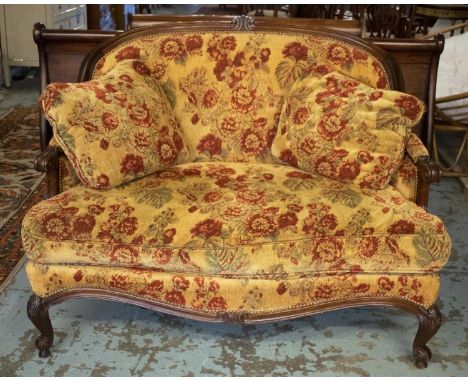 SOFA, 134cm W Victorian style in rose patterned chenille with seat and loose cushions. 