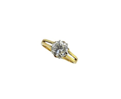A single stone diamond ring, claw set round brilliant cut diamond, approximately 6.75 x 6.5 x 4.8mm, estimated approximate we