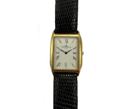 Baume &amp; Mercier - An 18ct gold 'Tank Curvex' wristwatch, circa 1990, model number 17605, serial number 1811034, the signe