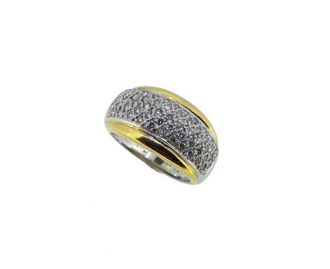 A diamond set bombé style dress ring, central tapered band of pavé set round brilliant cut diamonds, estimated approximate to