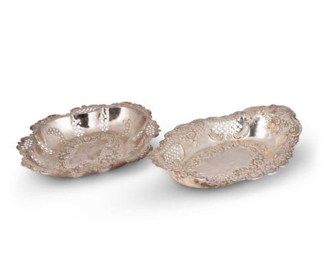Two Victorian silver fruit dishes, the first with mark of John Millward Banks, Birmingham 1896, 28 x 23cm, the second with ma