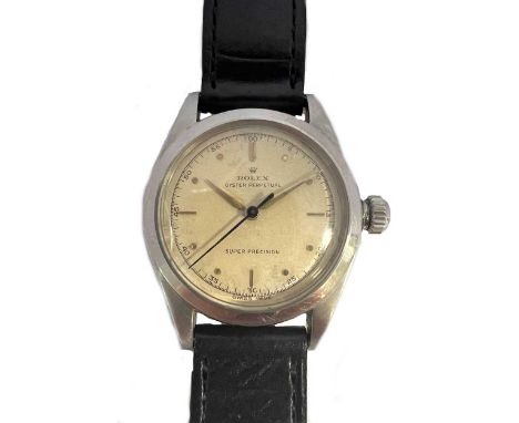 Rolex - A steel 'Oyster Perpetual' wristwatch, circa 1949, model number 5006, serial number 655403, the signed circular cream