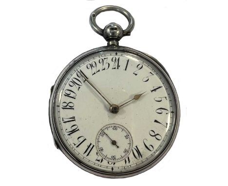 T.H. Royal, Portland - A late Victorian Sterling silver open faced pocket watch with 24 hour dial, circa 1884, the unsigned w