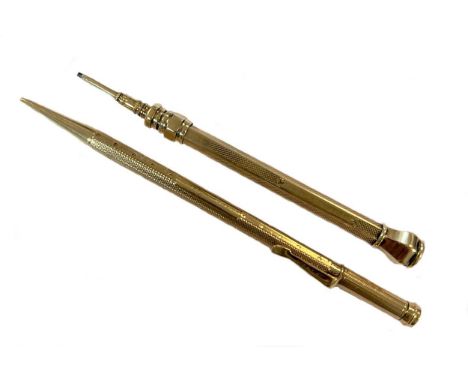 Two propelling pencils, both with mark of Sampson Mordan, the first with London hallmarks for 9ct gold, 1929, the slim tubula