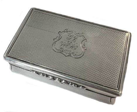 A Victorian silver snuff box, mark of Edward Smith, Birmingham 1853, of rectangular form, decorated all over with engine turn
