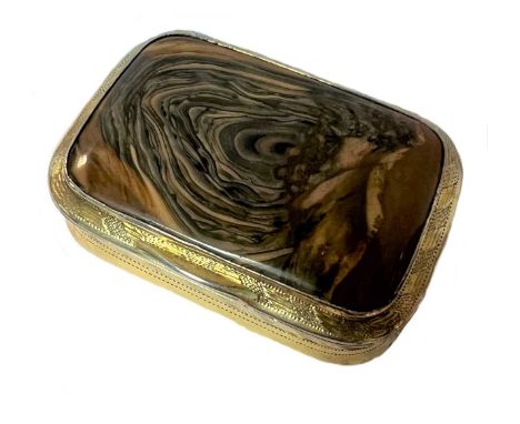 A George III vermeil snuff box with jasper cover, mark of Joseph Ash I, London 1808, of rectangular form with turned corners,