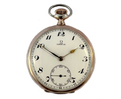 Omega - A Swiss silver open faced pocket watch, circa 1930, the signed white dial, 42mm diameter, with black Arabic numerals,