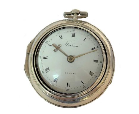 Graham, London - An 18th century triple cased pocket watch, circa 1760, outer cover activated by push button, verso hinged at