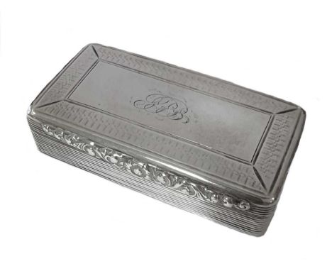 A William IV silver snuff box, mark of Edward Smith, Birmingham 1836, of rectangular form, decorated top and bottom with engi