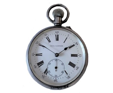 Paul Garnier, Paris - A double sided open faced flyback chronograph pocket watch, circa 1890, the signed white dial, 45mm dia