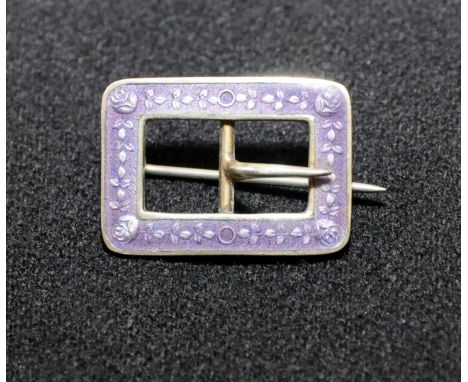 Continental silver gilt and enamel buckle brooch, the brooch in the form of a buckle with blue enamel floral border, the reve