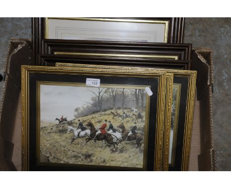 Selection of various framed hunting prints 