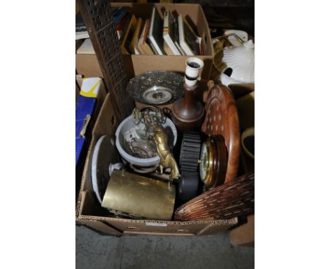 Wooden solitaire board, a serpentine barometer, cribbage board, brass horse and cart, mantel clock etc 