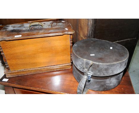 Vintage cased sewing machine and hat box