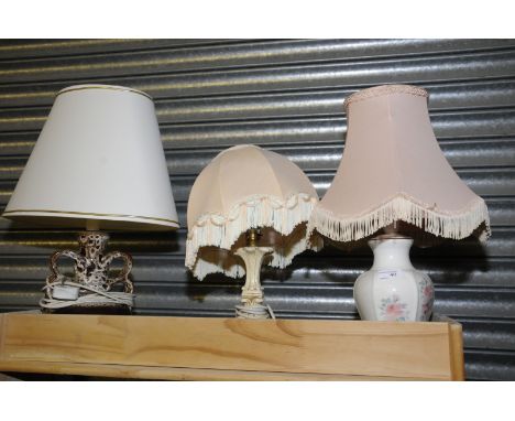 German style pottery table lamp and two other table lamps