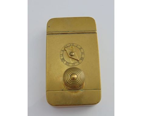 A 19th century brass snuff box with sundial on clock face detail