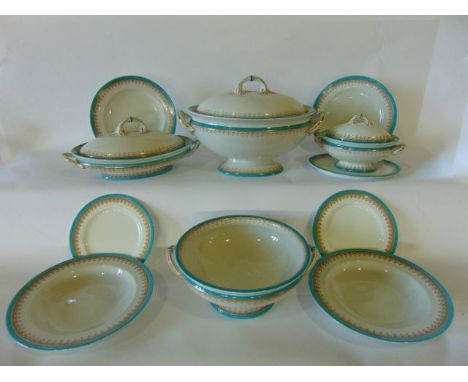 An extensive collection of 19th century Royal Worcester dinner and tea wares with turquoise and gilt border decoration compri