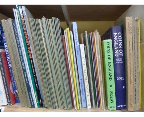 A collection of books relating to ceramic marks, Sheffield plate, coins, etc including The History of Ceramic Art by Jacquema