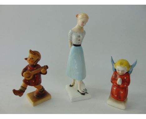 A Royal Doulton figure - Sweet Sixteen HN2231 together with a Hummel figure - Happiness and a further Goebel figure of a knee