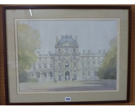 An architectural watercolour by Jeremy Barlow signed bottom left and inscribed bottom right - Pavilion, Richelieu, Paris, wit