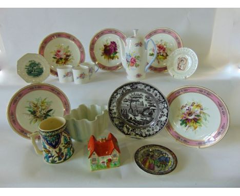 A set of five late 19th century Royal Worcester dessert plates with painted botanical detail within pink and gilt borders wit