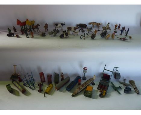 A mixed collection of vintage painted die cast and lead model effects to include a British telephone box, Dinky mower, furthe