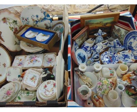 An extensive quantity (3 boxes) containing decorative ceramics including boxed Derby Posies trinket box and pin dishes, furth