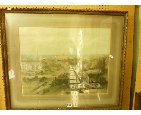 A 19th century lithograph after David Roberts RA showing an extensive panorama of the city of Edinburgh from the castle inclu