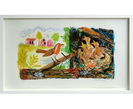 Mark Hearld Robin's Nest lithograph 23 of 95 signed 38 x 66 cm framed   On show at the Curwen Gallery  RRP £ 195