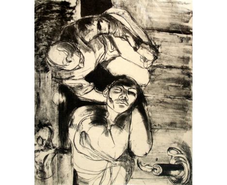 Shiram Figures I stone lithograph signed 59 x 73 cm unframed On show at the Curwen Gallery  RRP £ 50