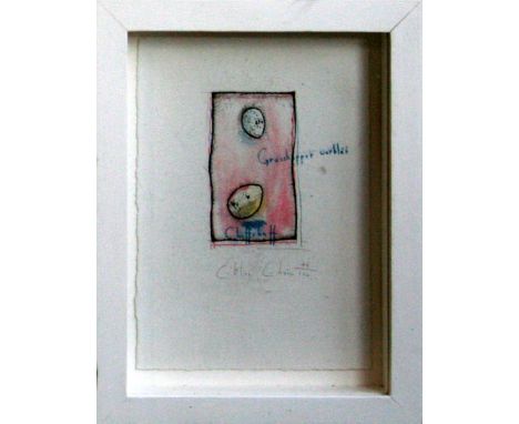 Chloe Cheese Grasshopper Warbler lithograph 49 of 100 signed 15 x 10 cm framed   frame dented On show at the Curwen Gallery  
