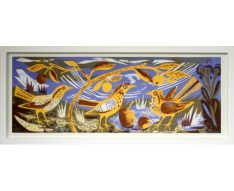Mark Hearld Thrushes & crab apples lithograph 44 of 95 signed 26 x 69 cm framed   On show at the Curwen Gallery  RRP £ 215